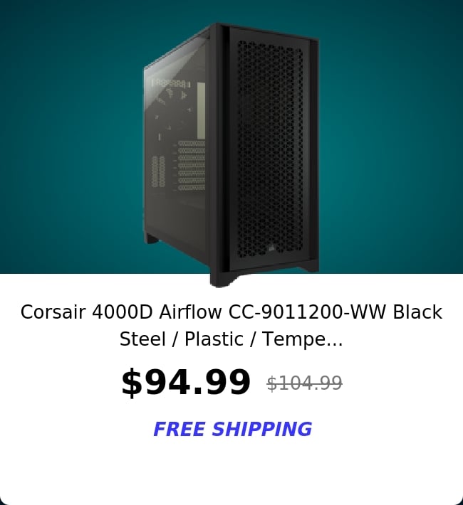 Corsair 4000D Airflow CC-9011200-WW Black Steel / Plastic / Tempe...