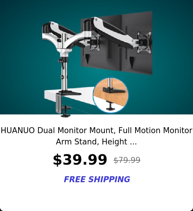 HUANUO Dual Monitor Mount, Full Motion Monitor Arm Stand, Height ...