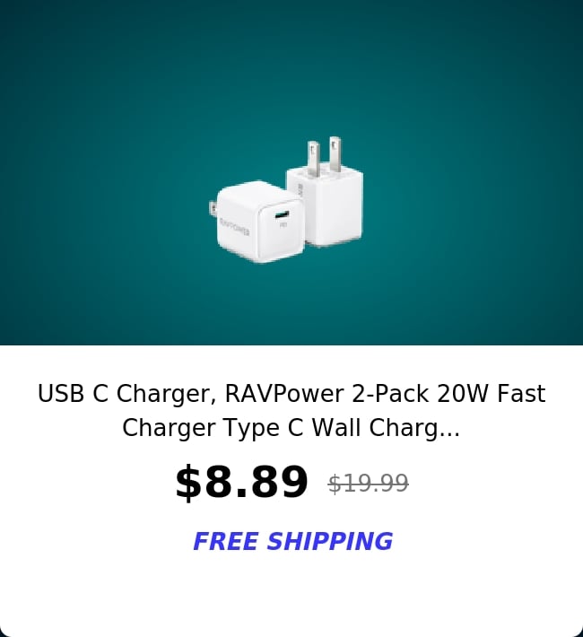 USB C Charger, RAVPower 2-Pack 20W Fast Charger Type C Wall Charg...