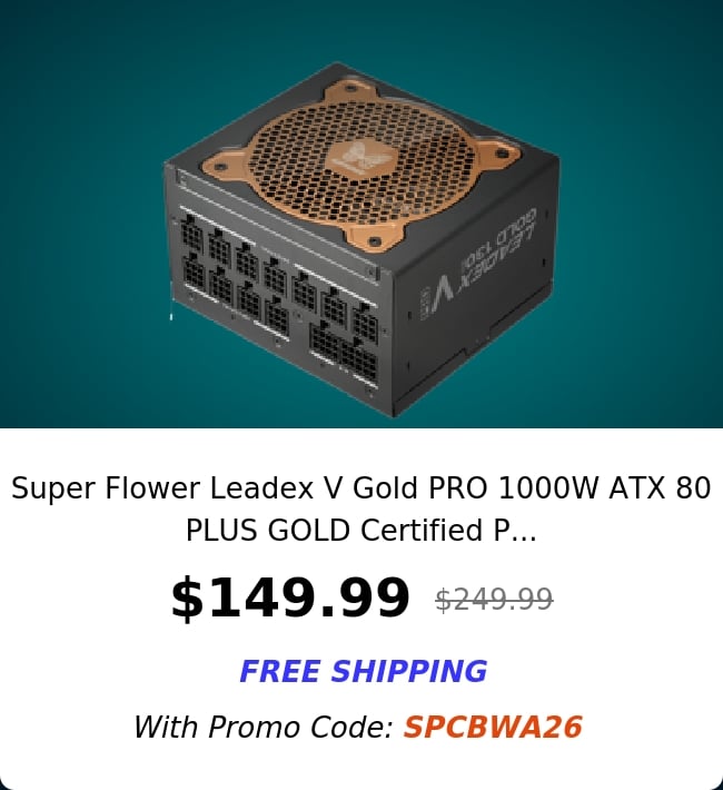 Super Flower Leadex V Gold PRO 1000W ATX 80 PLUS GOLD Certified P...