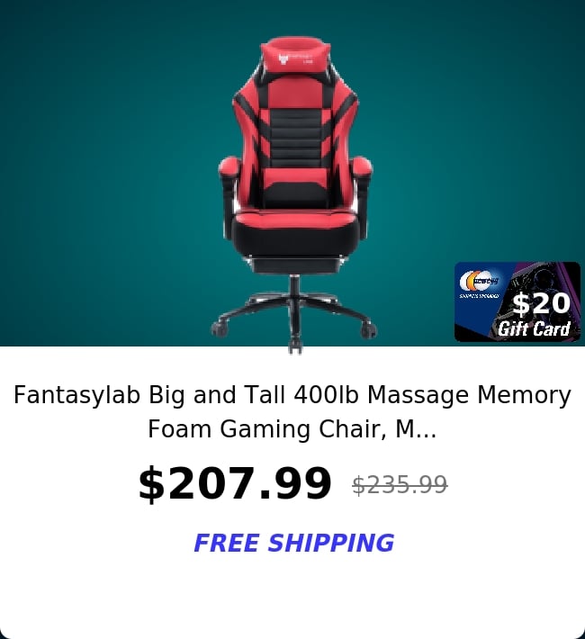 Fantasylab Big and Tall 400lb Massage Memory Foam Gaming Chair, M...