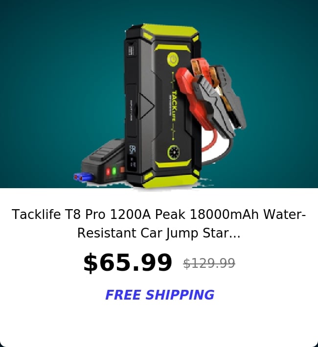 Tacklife T8 Pro 1200A Peak 18000mAh Water-Resistant Car Jump Star...