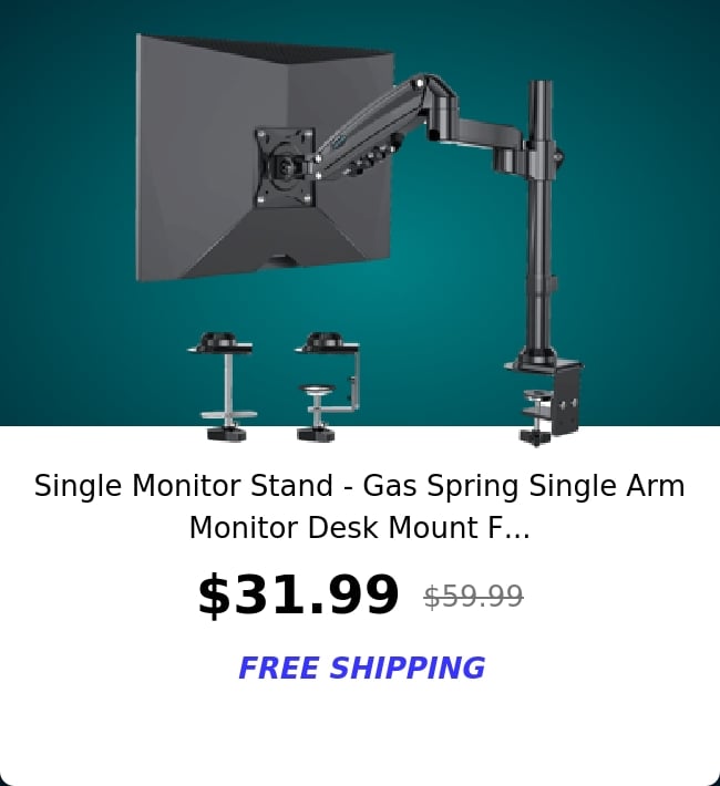 Single Monitor Stand - Gas Spring Single Arm Monitor Desk Mount F...