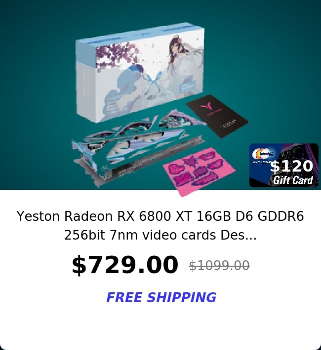 Yeston Radeon RX 6800 XT 16GB D6 GDDR6 256bit 7nm video cards Des...