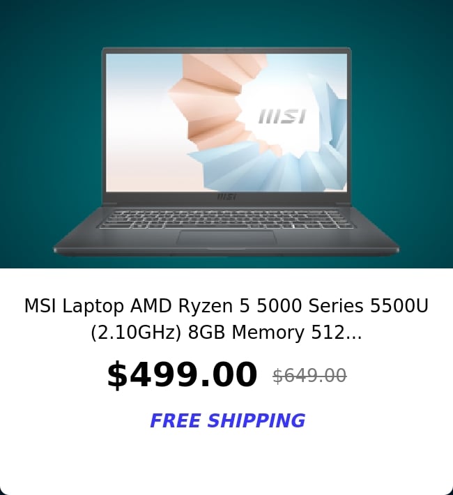 MSI Laptop AMD Ryzen 5 5000 Series 5500U (2.10GHz) 8GB Memory 512...