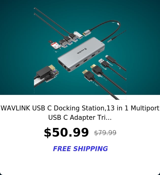 WAVLINK USB C Docking Station,13 in 1 Multiport USB C Adapter Tri...