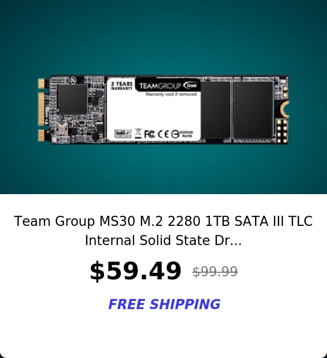 Team Group MS30 M.2 2280 1TB SATA III TLC Internal Solid State Dr...