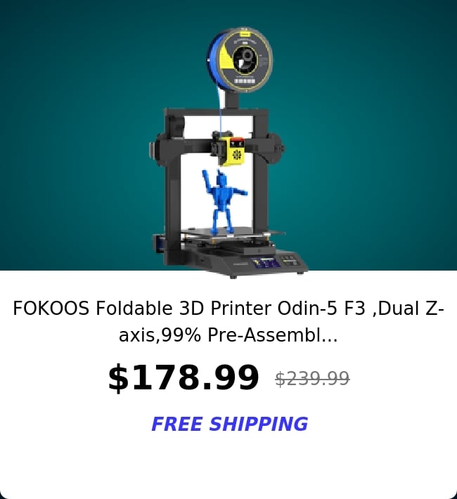 FOKOOS Foldable 3D Printer Odin-5 F3 ,Dual Z-axis,99% Pre-Assembl...