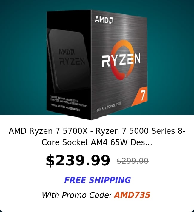 AMD Ryzen 7 5700X - Ryzen 7 5000 Series 8-Core Socket AM4 65W Des...