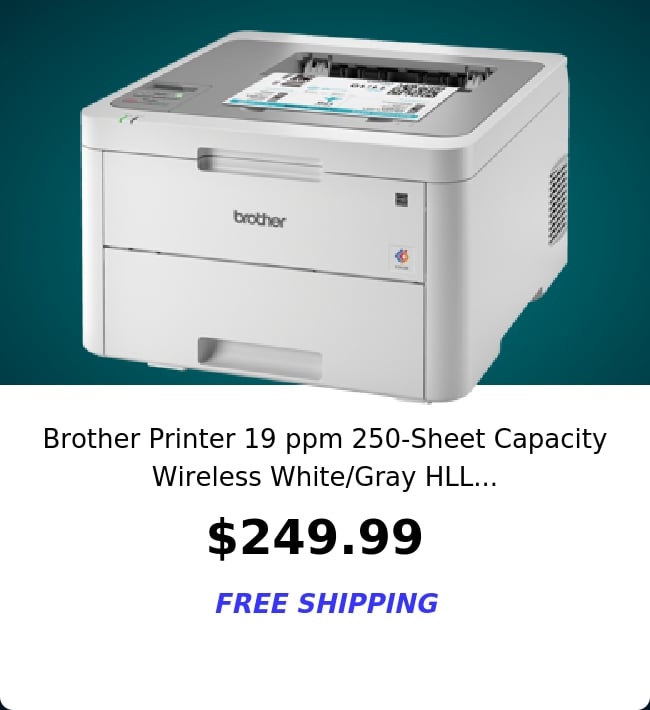 Brother Printer 19 ppm 250-Sheet Capacity Wireless White/Gray HLL...