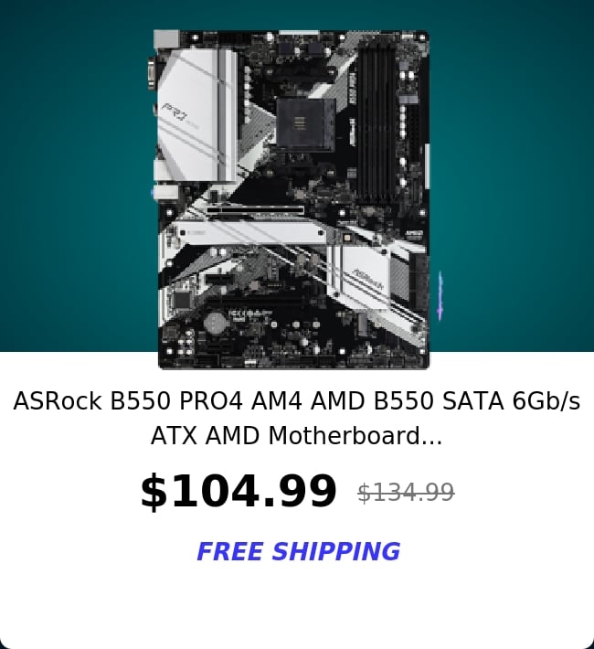 ASRock B550 PRO4 AM4 AMD B550 SATA 6Gb/s ATX AMD Motherboard...