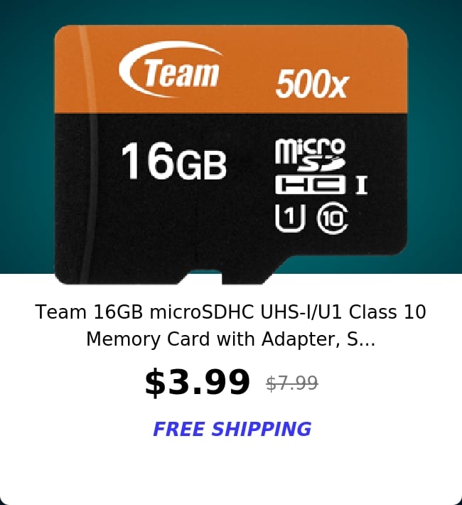 Team 16GB microSDHC UHS-I/U1 Class 10 Memory Card with Adapter, S...