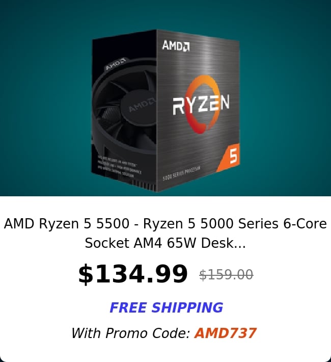 AMD Ryzen 5 5500 - Ryzen 5 5000 Series 6-Core Socket AM4 65W Desk...