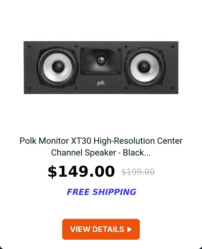 Polk Monitor XT30 High-Resolution Center Channel Speaker - Black...