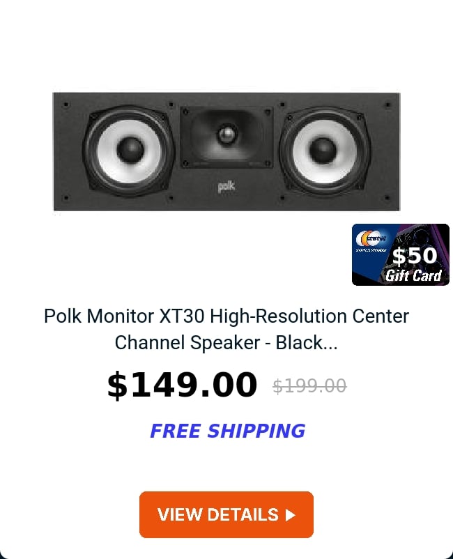 Polk Monitor XT30 High-Resolution Center Channel Speaker - Black...