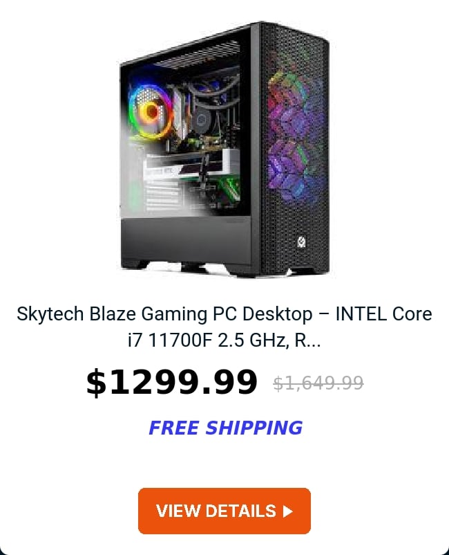 Skytech Blaze Gaming PC Desktop – INTEL Core i7 11700F 2.5 GHz, R...