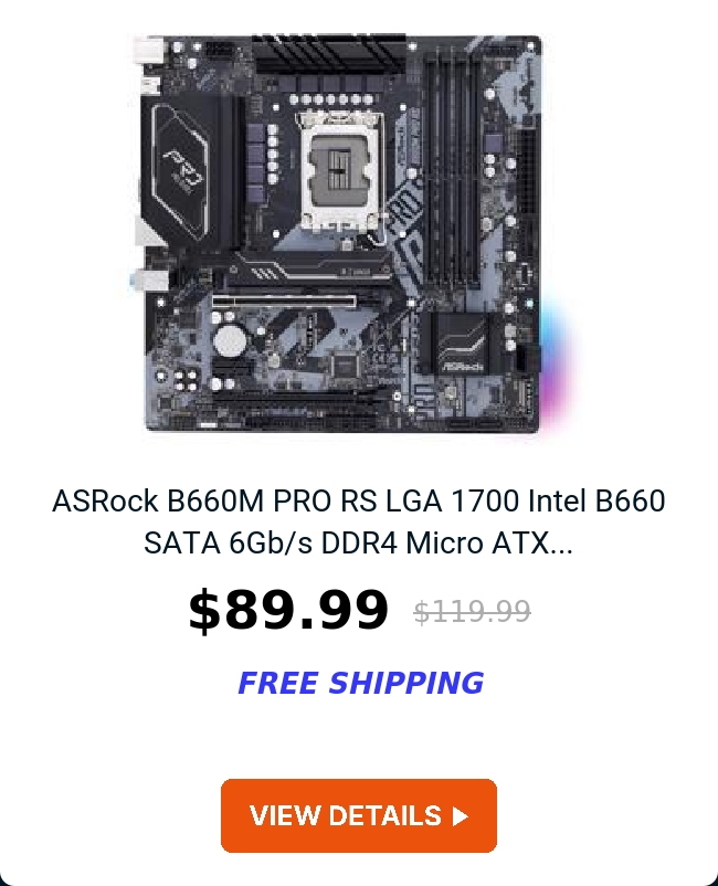 ASRock B660M PRO RS LGA 1700 Intel B660 SATA 6Gb/s DDR4 Micro ATX...