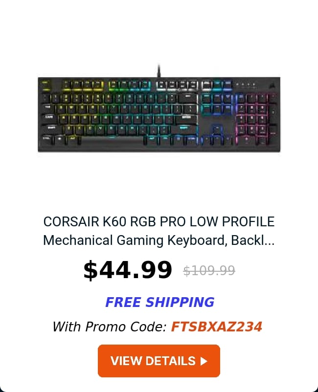 CORSAIR K60 RGB PRO LOW PROFILE Mechanical Gaming Keyboard, Backl...