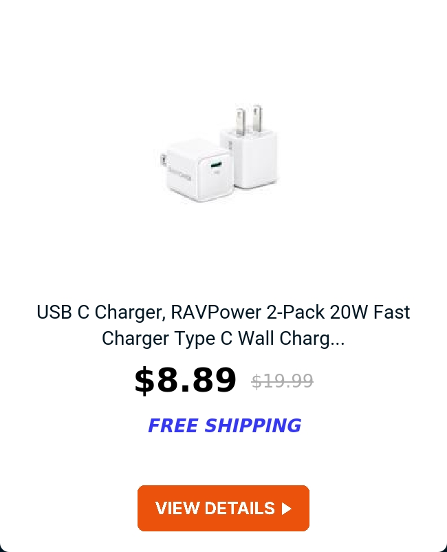 USB C Charger, RAVPower 2-Pack 20W Fast Charger Type C Wall Charg...