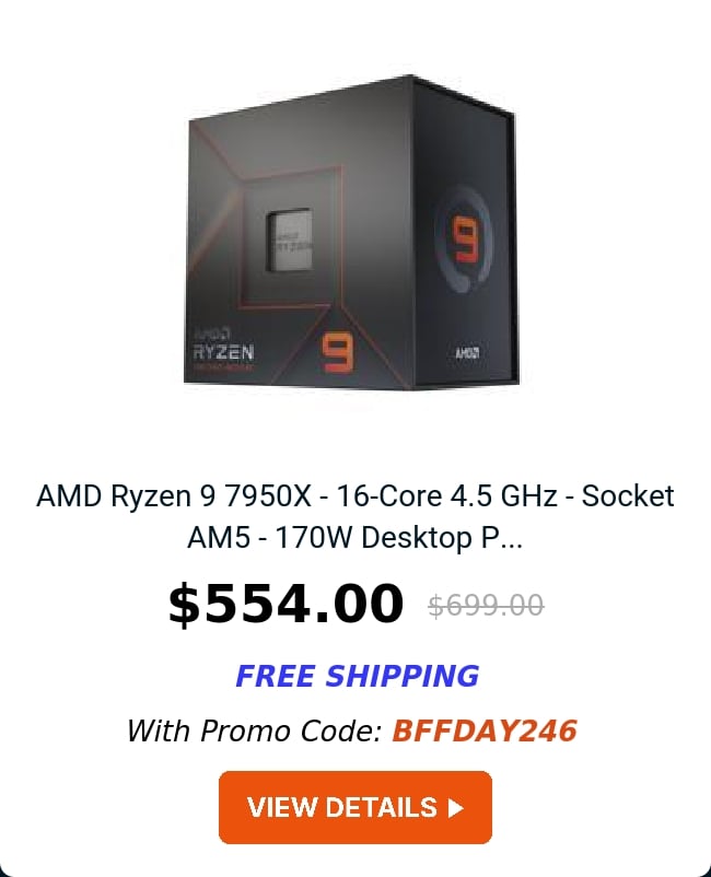 AMD Ryzen 9 7950X - 16-Core 4.5 GHz - Socket AM5 - 170W Desktop P...