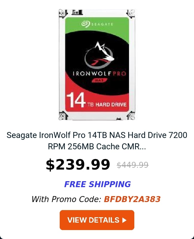 Seagate IronWolf Pro 14TB NAS Hard Drive 7200 RPM 256MB Cache CMR...