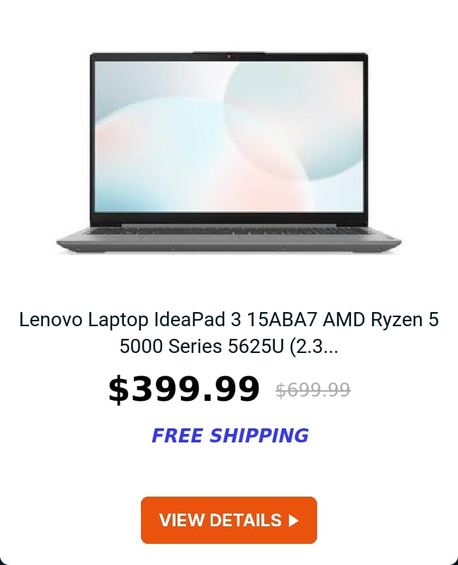 Lenovo Laptop IdeaPad 3 15ABA7 AMD Ryzen 5 5000 Series 5625U (2.3...