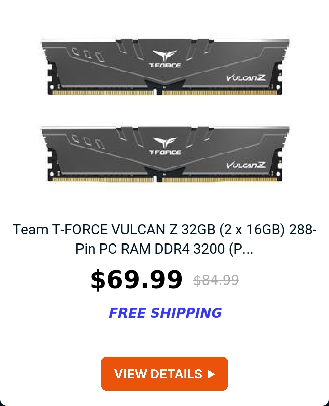 Team T-FORCE VULCAN Z 32GB (2 x 16GB) 288-Pin PC RAM DDR4 3200 (P...