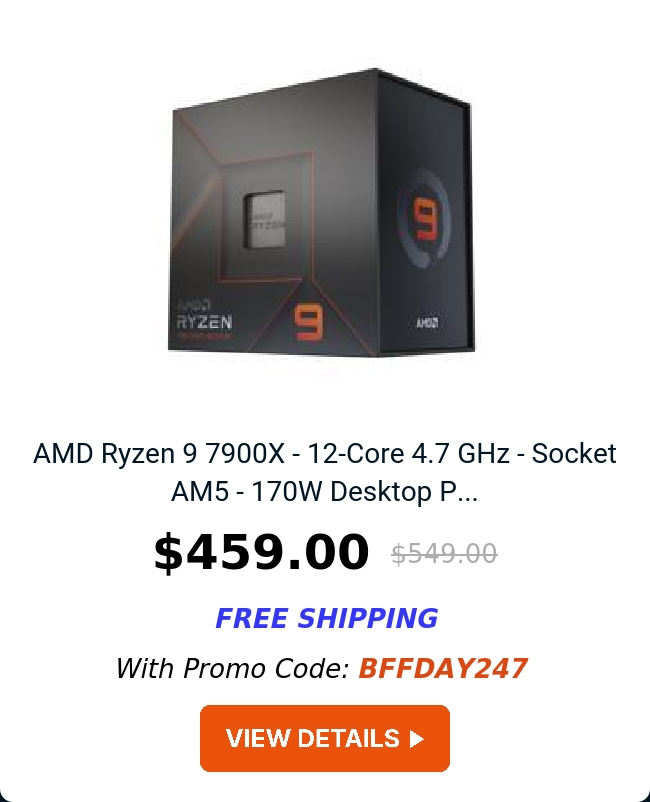 AMD Ryzen 9 7900X - 12-Core 4.7 GHz - Socket AM5 - 170W Desktop P...