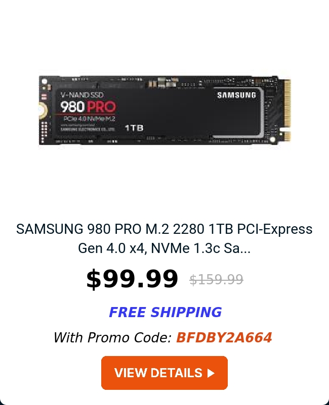 SAMSUNG 980 PRO M.2 2280 1TB PCI-Express Gen 4.0 x4, NVMe 1.3c Sa...