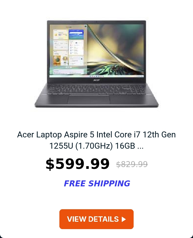 Acer Laptop Aspire 5 Intel Core i7 12th Gen 1255U (1.70GHz) 16GB ...