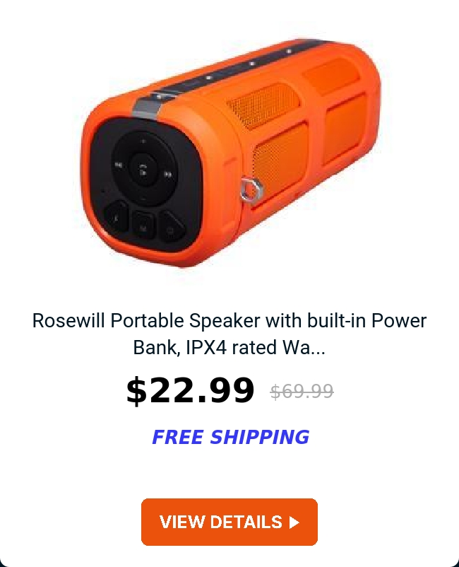 Rosewill Portable Speaker with built-in Power Bank, IPX4 rated Wa...