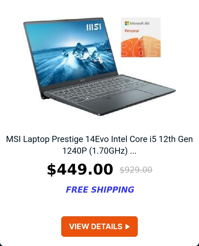 MSI Laptop Prestige 14Evo Intel Core i5 12th Gen 1240P (1.70GHz) ...