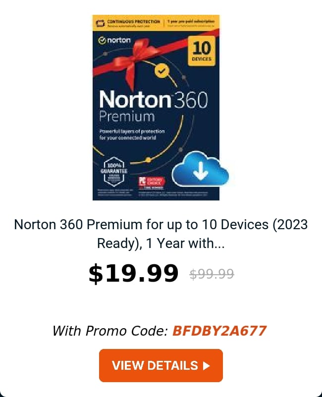 Norton 360 Premium for up to 10 Devices (2023 Ready), 1 Year with...