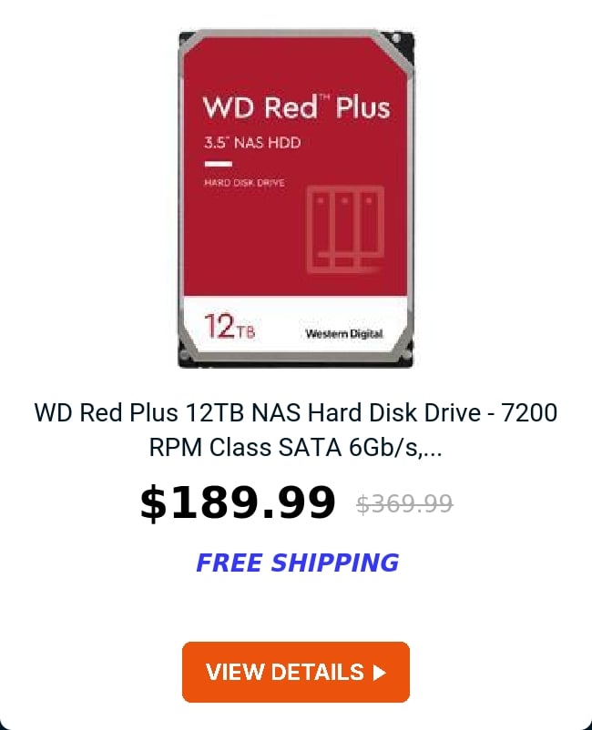 WD Red Plus 12TB NAS Hard Disk Drive - 7200 RPM Class SATA 6Gb/s,...