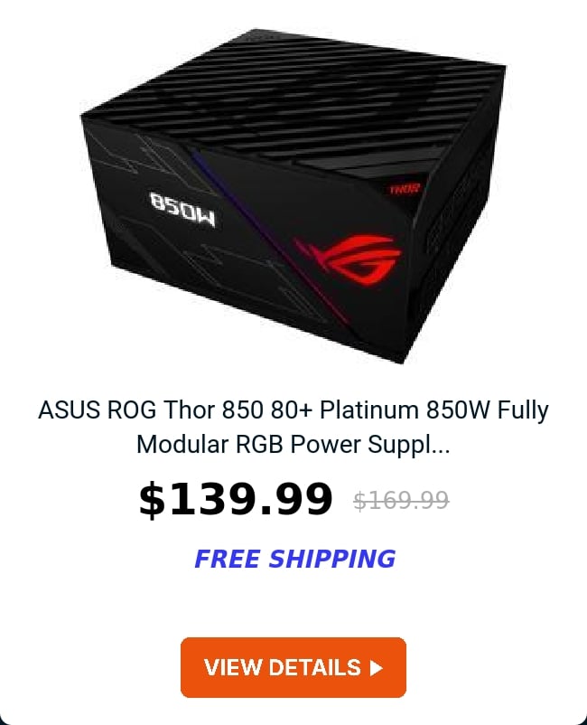 ASUS ROG Thor 850 80+ Platinum 850W Fully Modular RGB Power Suppl...