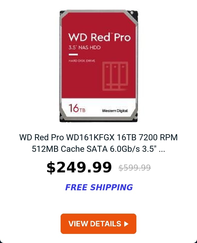 WD Red Pro WD161KFGX 16TB 7200 RPM 512MB Cache SATA 6.0Gb/s 3.5