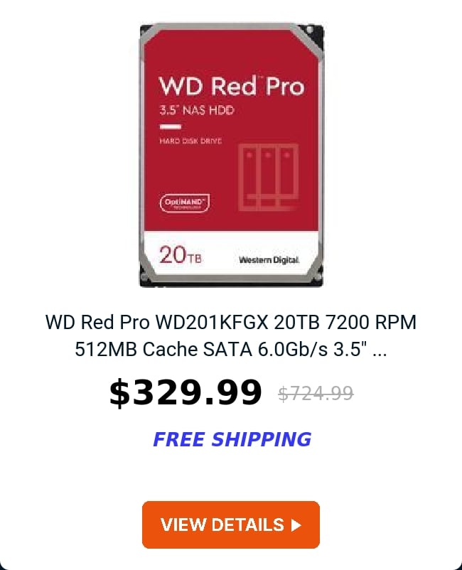 WD Red Pro WD201KFGX 20TB 7200 RPM 512MB Cache SATA 6.0Gb/s 3.5