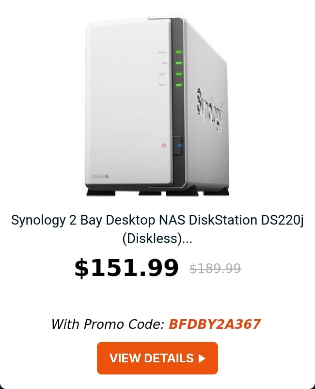 Synology 2 Bay Desktop NAS DiskStation DS220j (Diskless)...