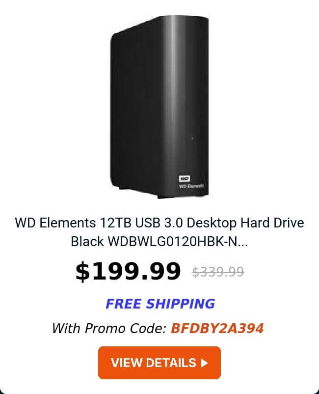 WD Elements 12TB USB 3.0 Desktop Hard Drive Black WDBWLG0120HBK-N...