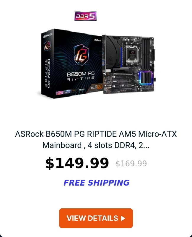 ASRock B650M PG RIPTIDE AM5 Micro-ATX Mainboard , 4 slots DDR4, 2...