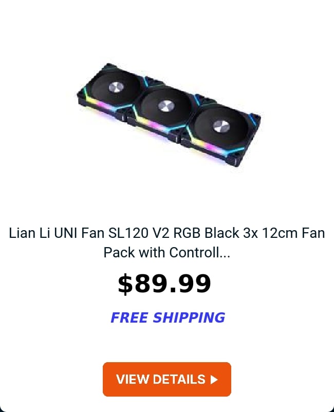 Lian Li UNI Fan SL120 V2 RGB Black 3x 12cm Fan Pack with Controll...