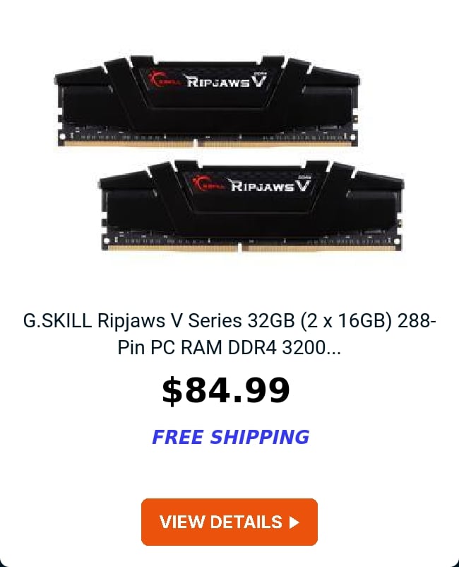 G.SKILL Ripjaws V Series 32GB (2 x 16GB) 288-Pin PC RAM DDR4 3200...