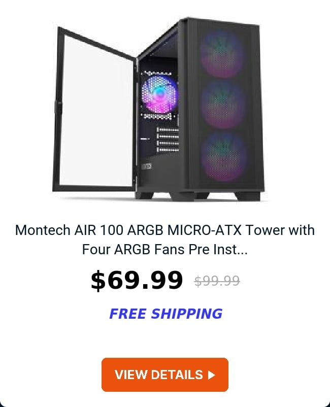 Montech AIR 100 ARGB MICRO-ATX Tower with Four ARGB Fans Pre Inst...