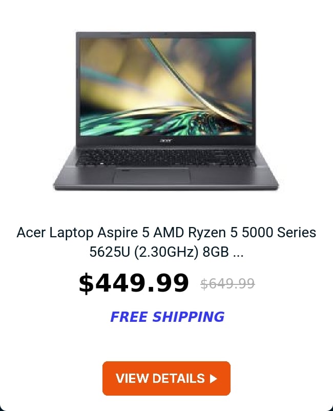 Acer Laptop Aspire 5 AMD Ryzen 5 5000 Series 5625U (2.30GHz) 8GB ...