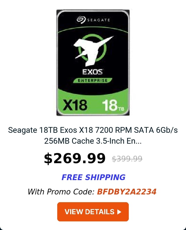 Seagate 18TB Exos X18 7200 RPM SATA 6Gb/s 256MB Cache 3.5-Inch En...