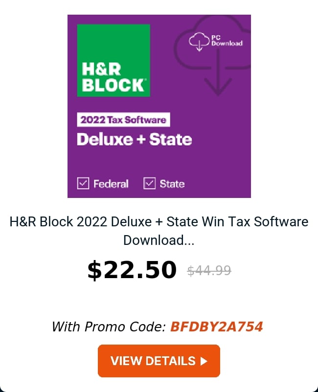 H&R Block 2022 Deluxe + State Win Tax Software Download...