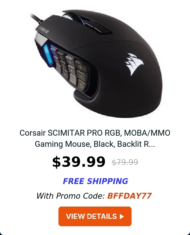 Corsair SCIMITAR PRO RGB, MOBA/MMO Gaming Mouse, Black, Backlit R...