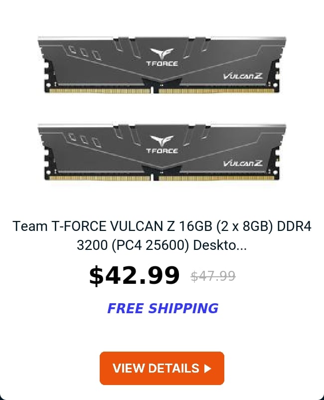 Team T-FORCE VULCAN Z 16GB (2 x 8GB) DDR4 3200 (PC4 25600) Deskto...