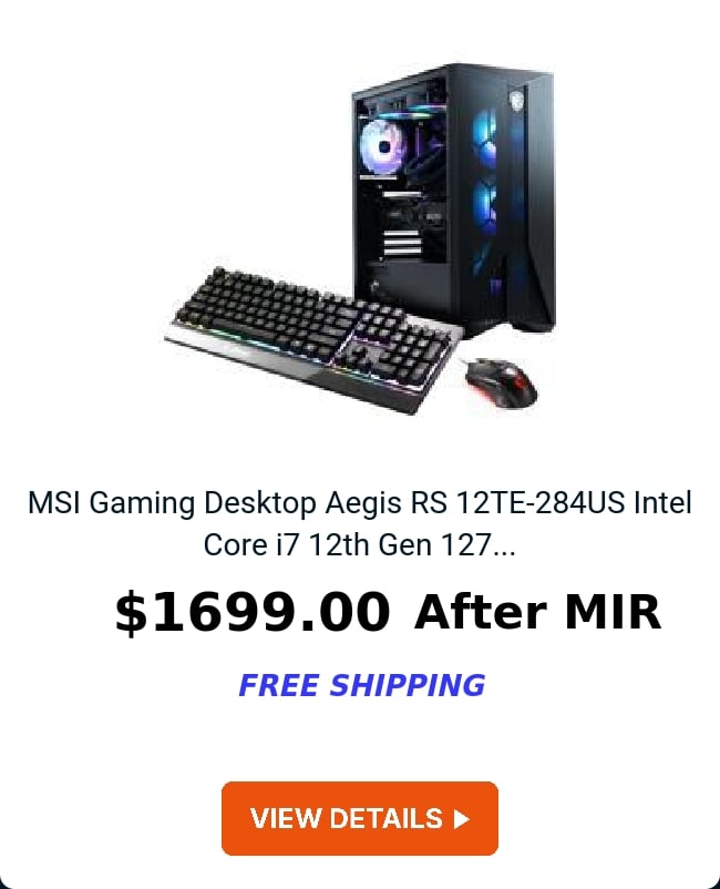 MSI Gaming Desktop Aegis RS 12TE-284US Intel Core i7 12th Gen 127...