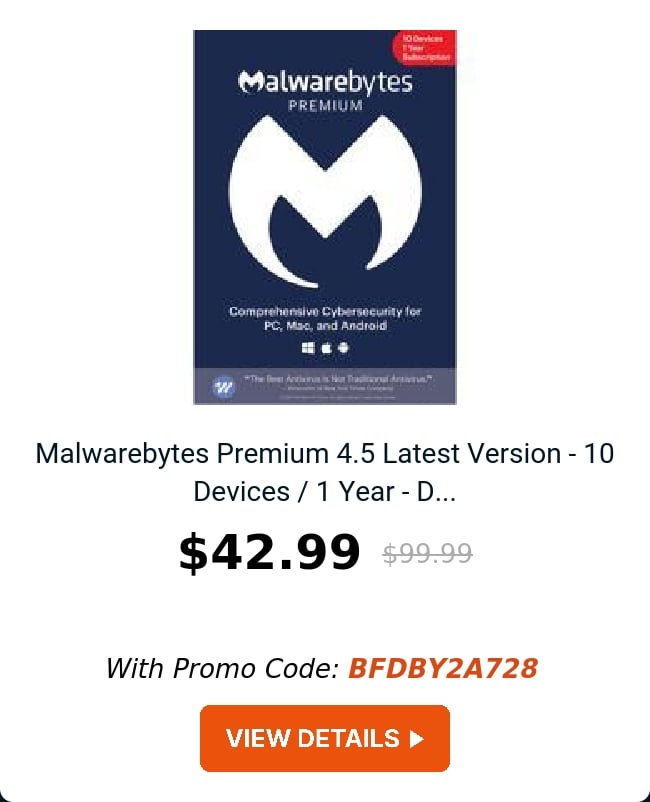 Malwarebytes Premium 4.5 Latest Version - 10 Devices / 1 Year - D...